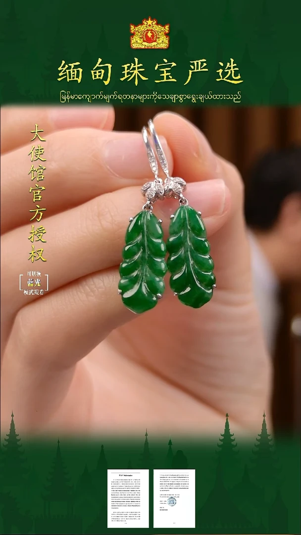 18K金镶嵌翡翠耳饰 缅甸珠宝严选