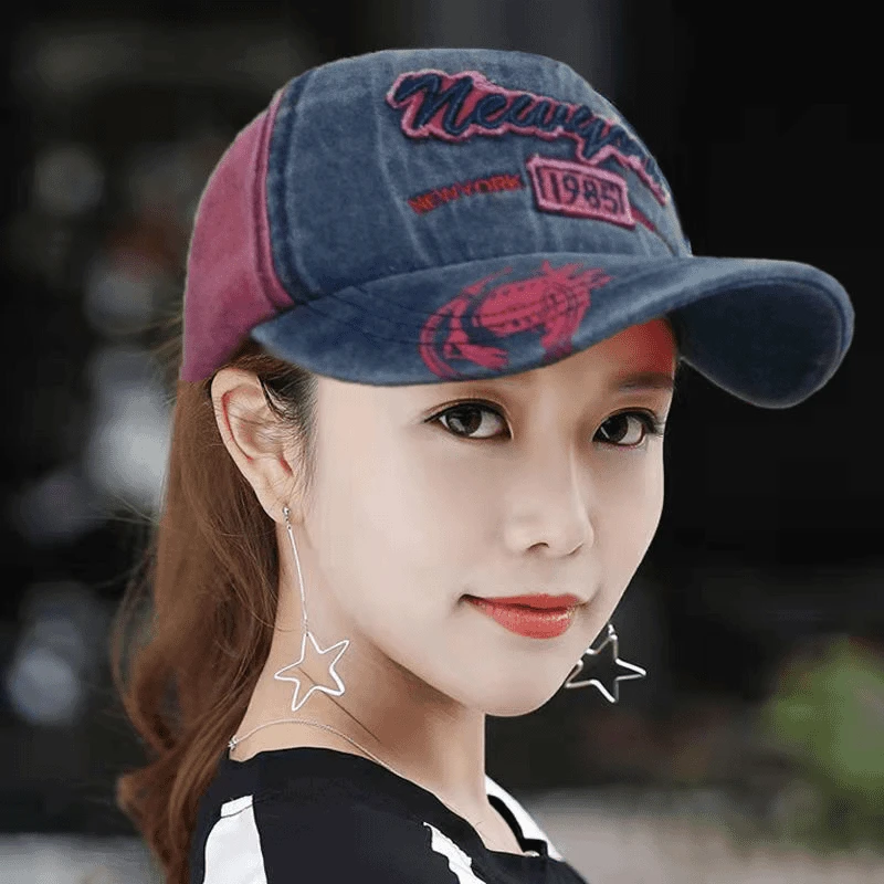 鸭舌帽女四季防晒百搭棒球帽大脸显瘦字母刺绣可调节防晒做旧新款