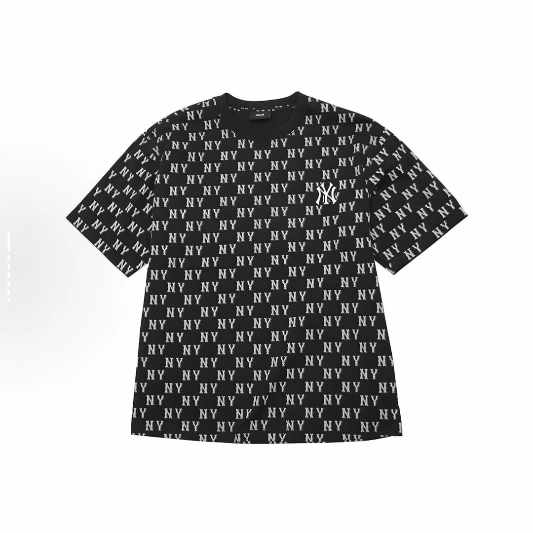 MLB SS24 纽约洋基队满印logo印花圆领短袖T恤男女同款3ATSM0843