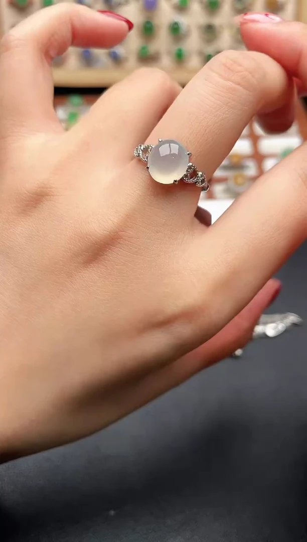 银S925镶嵌戒指翡翠一物一证一礼盒