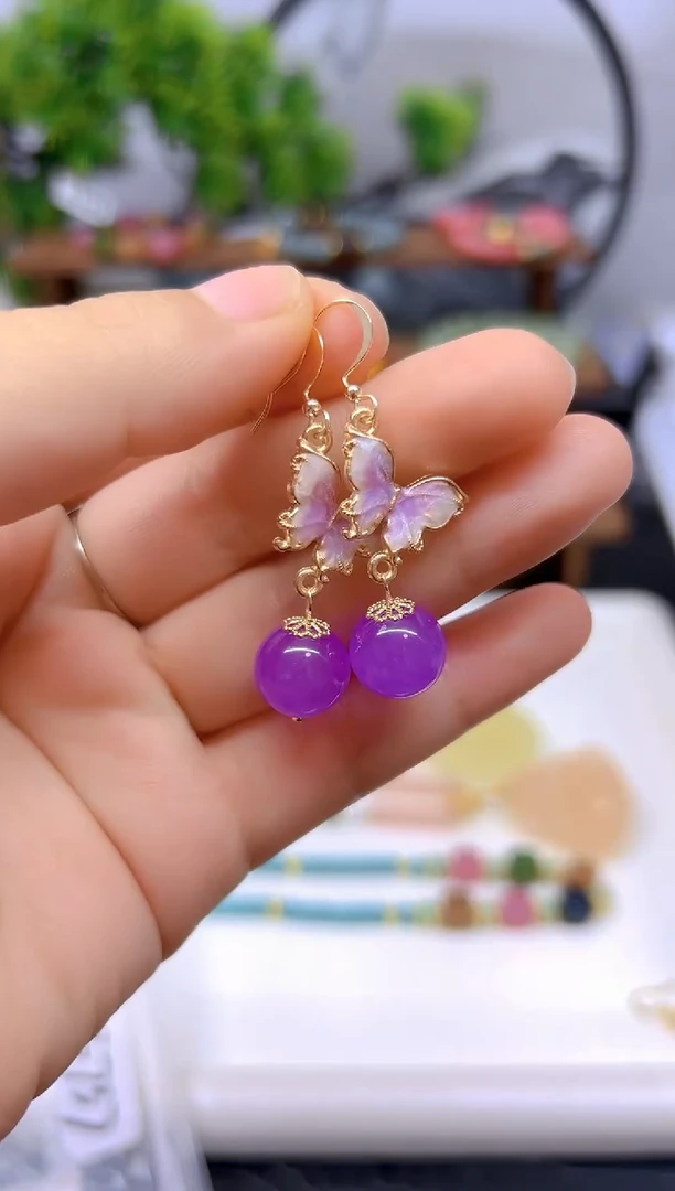 翡翠14K金镶嵌耳饰E737