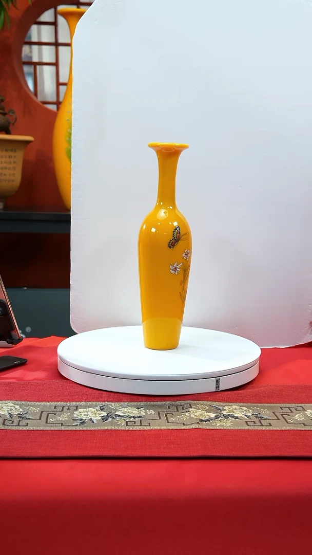 手工艺品琉璃鸡油黄赏瓶