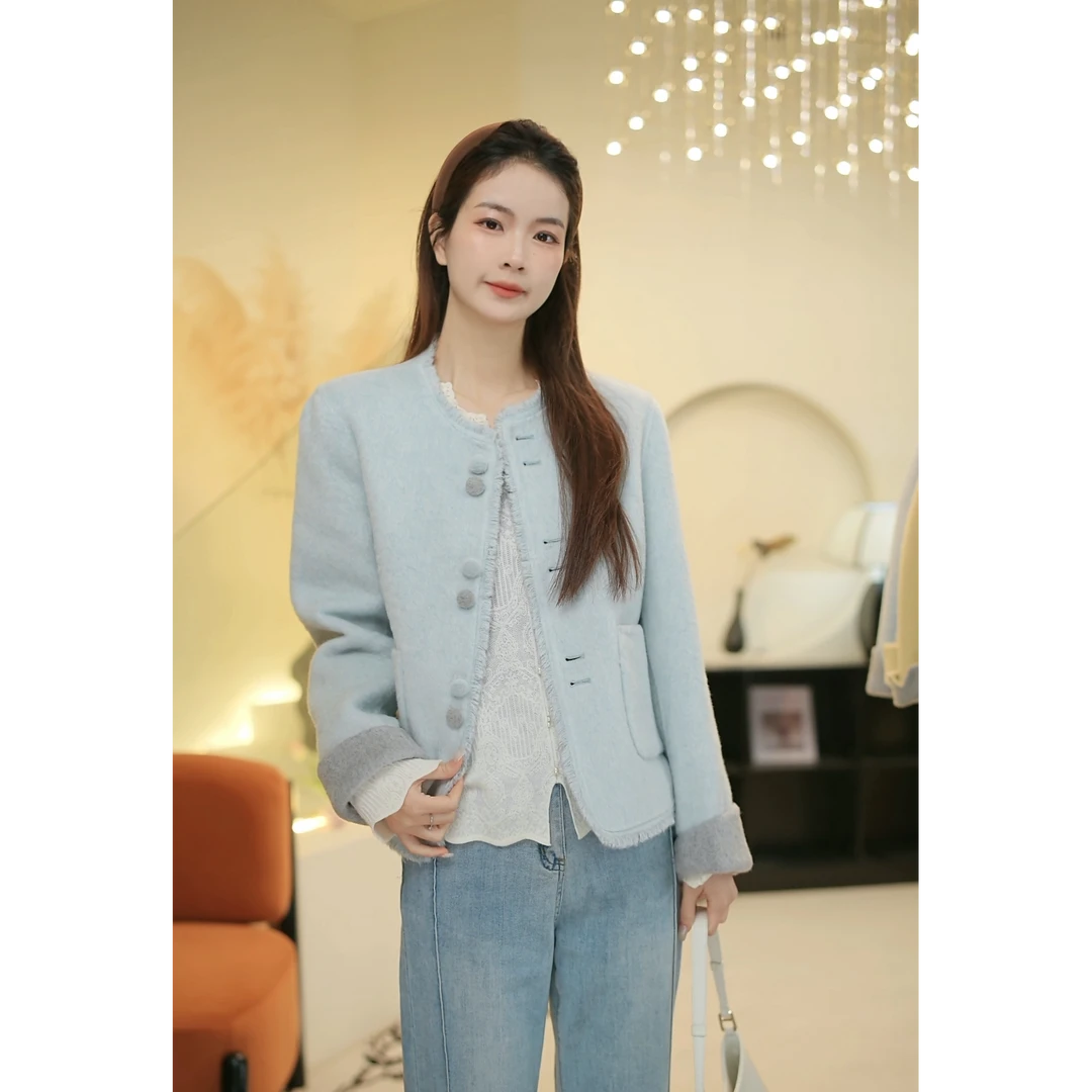 【双面穿】2025新款秋冬双色双面短款小香风双面羊毛大衣8888