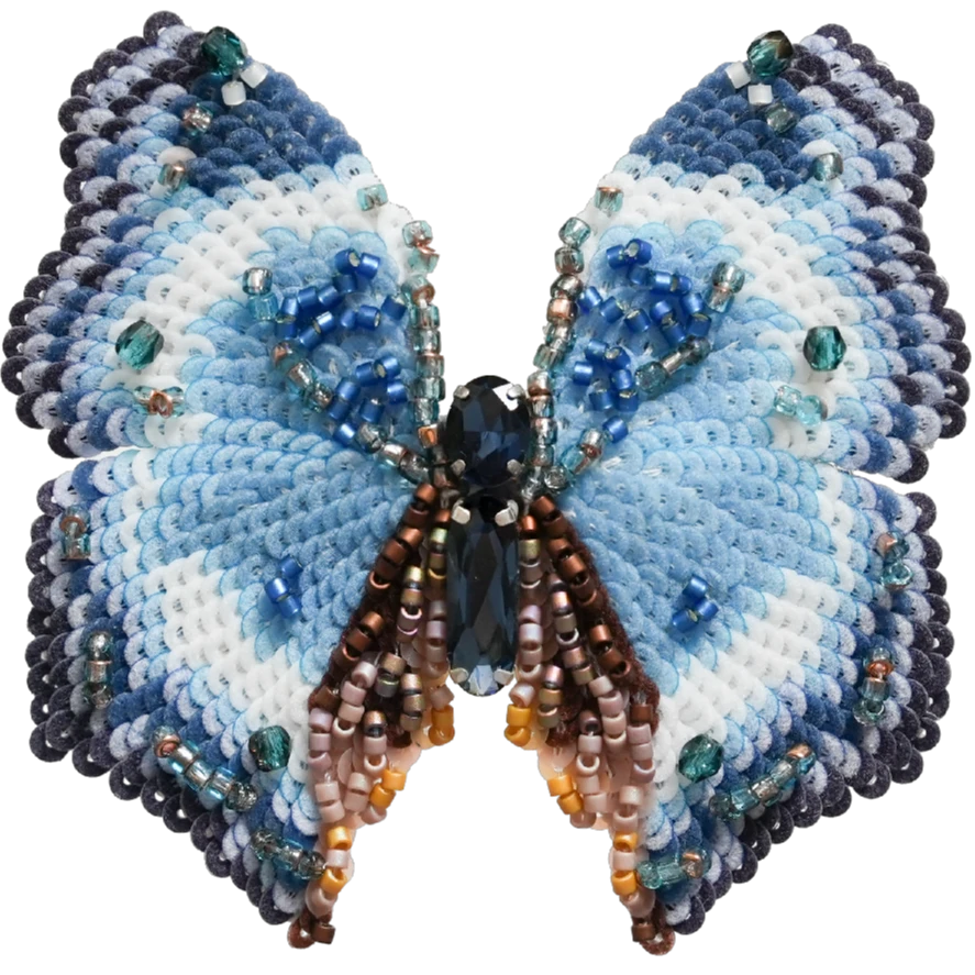 铜合金胸针 法绣蓝色蝴蝶胸针高档宫廷镶嵌百搭时尚023[正品中古]