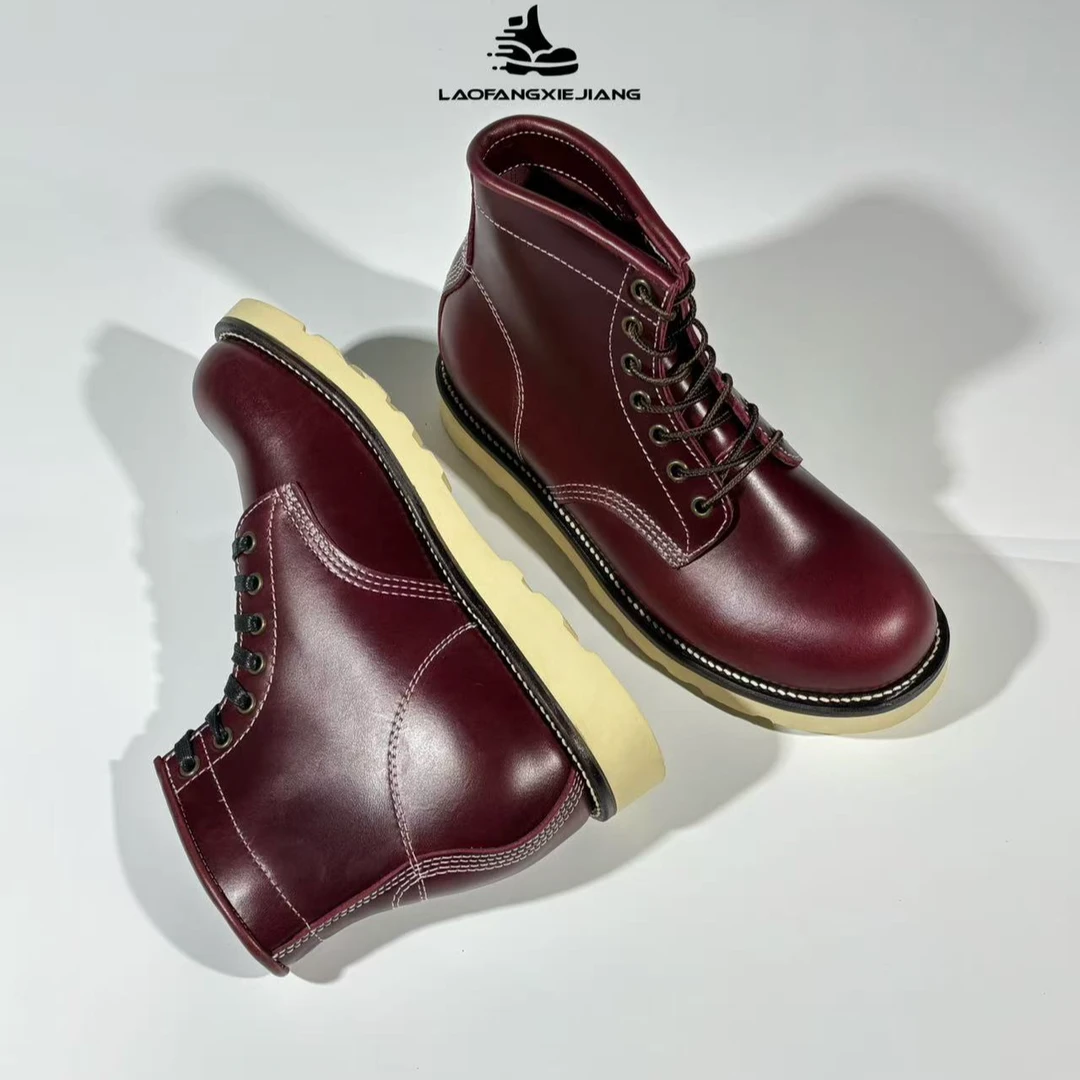 LFXG工装靴9111男靴固特异工艺泰庆茶芯牛皮橡胶大底波尔多红色