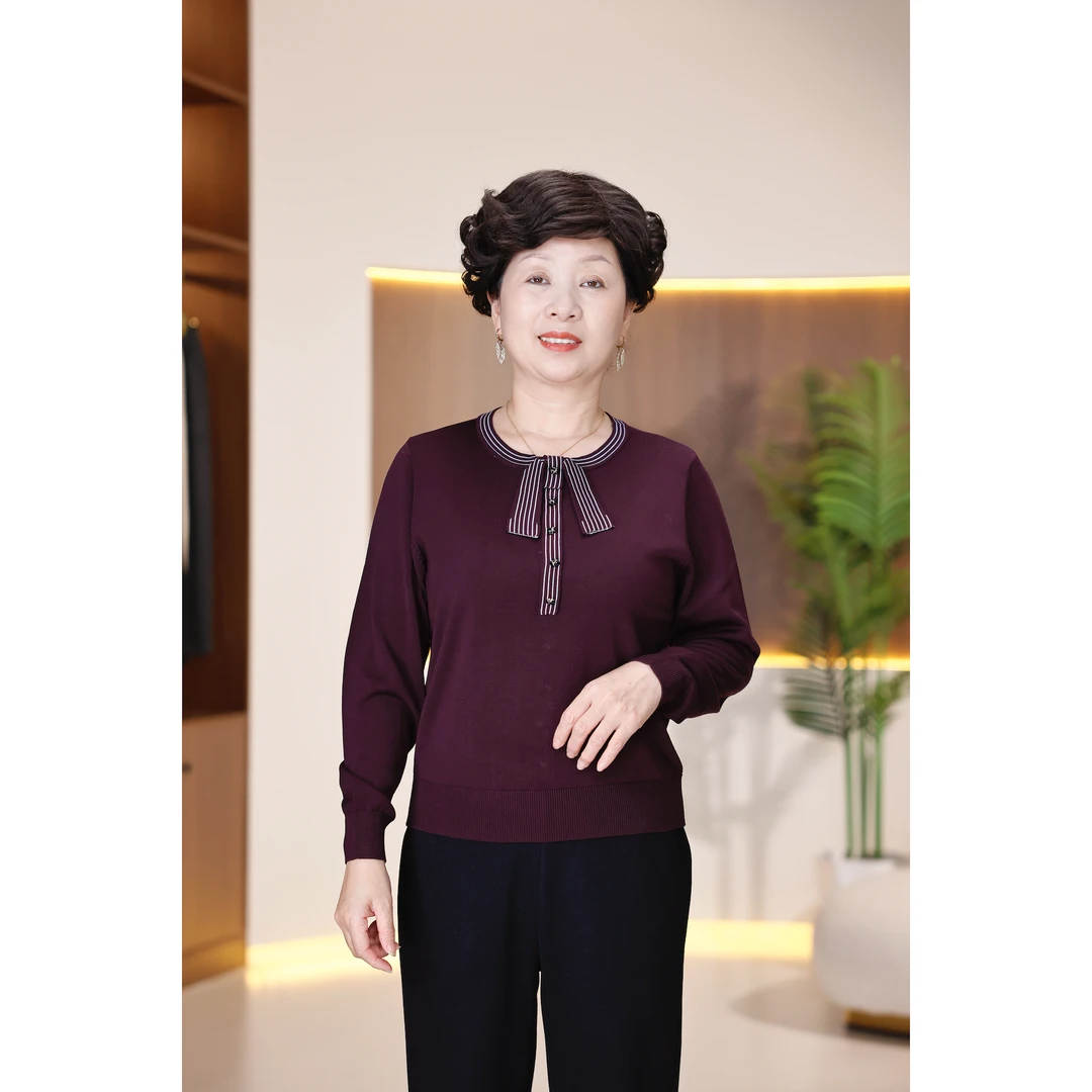 25年时尚风秋冬常规款圆领秋装打底衫中年长袖宽松1555