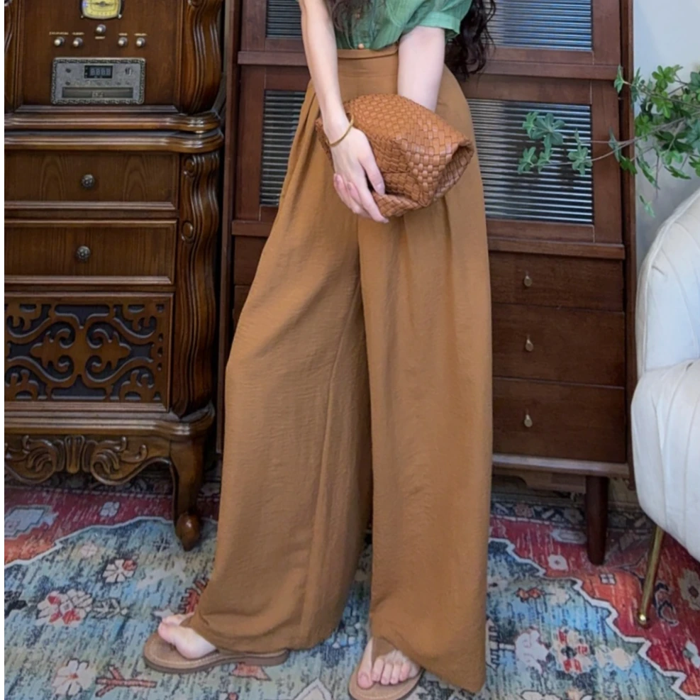 【十一港风】复古港风简约通勤后腰松紧阔腿长裤2504K627