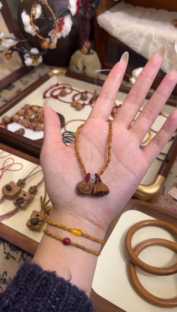 手串桃核【桃缘行】竹节「福气莲莲」桃木桃核辟、挡、驱、护 备注手围