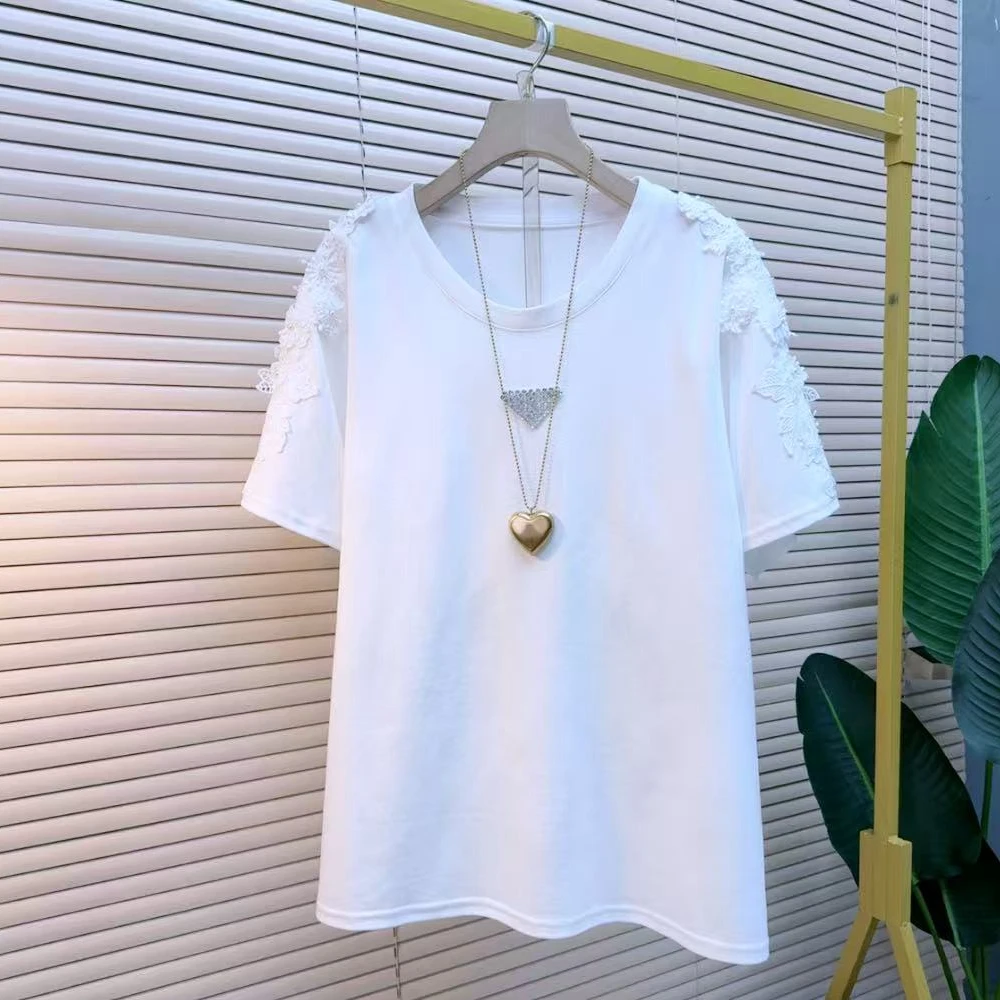 胖妹妹时尚气质显瘦遮肉减龄百搭简约宽松潮流圆领25024韩版半袖