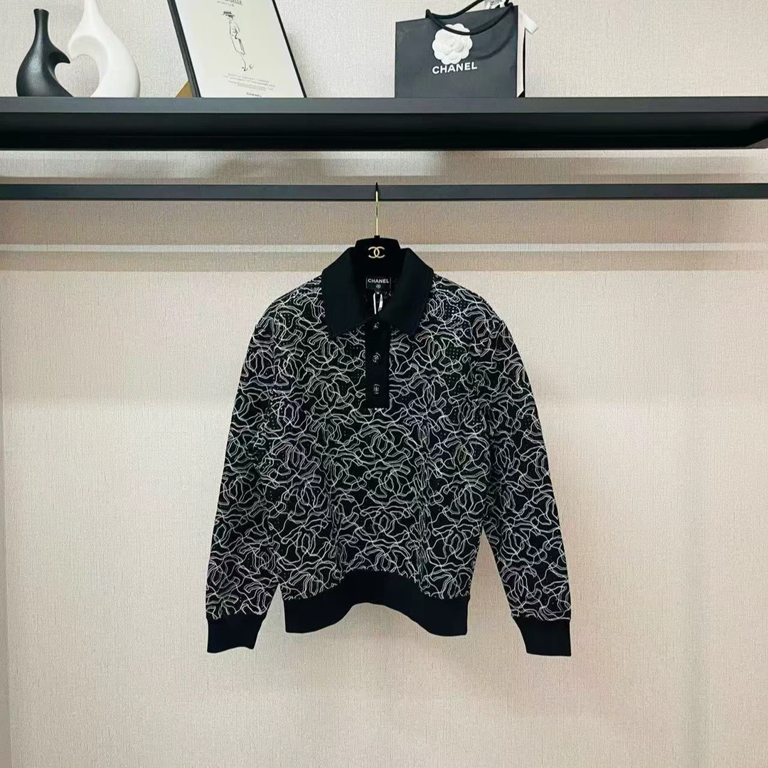 99新 Chanel/香奈儿 25c黑色亮片logo卫衣/f36/编号692