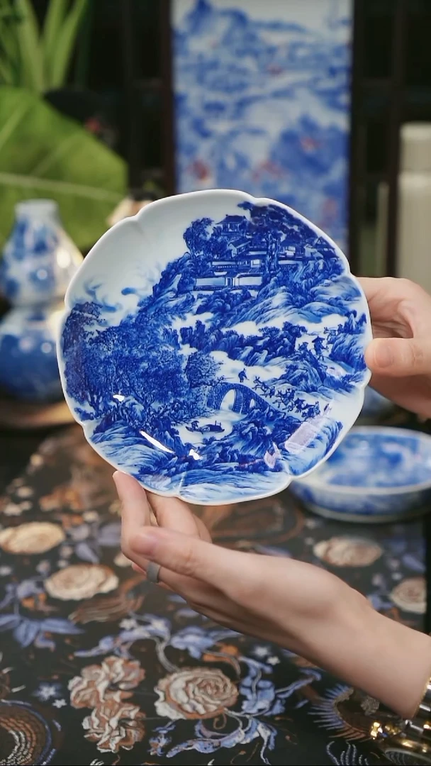 谷子窑 山水花口壶承