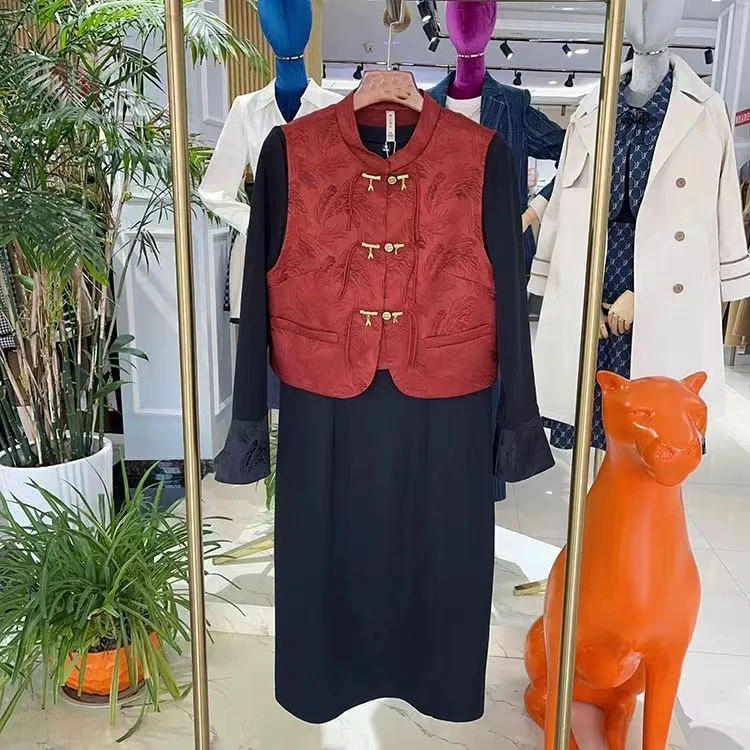 【Q433】时尚气质国风两件套裙高端中式连衣裙马甲2024新款