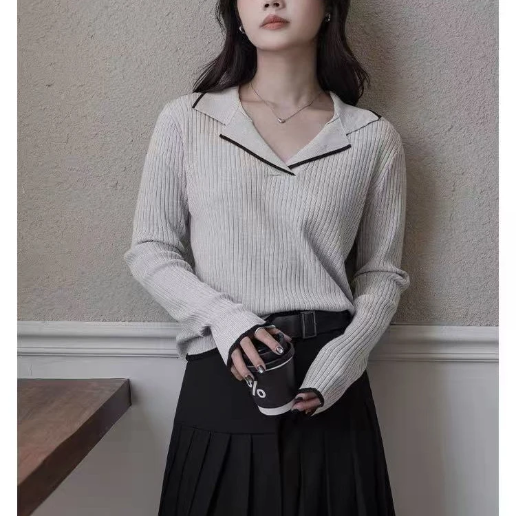 jzat秋季胖妹妹洋气百搭宽松显瘦遮肉上衣大码polo领打底针织衫女