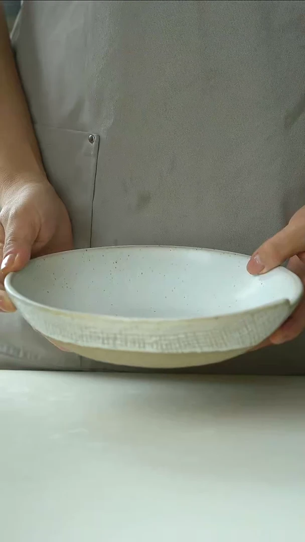陶瓷微瑕粗陶白色布纹深盘20cm@4-2@