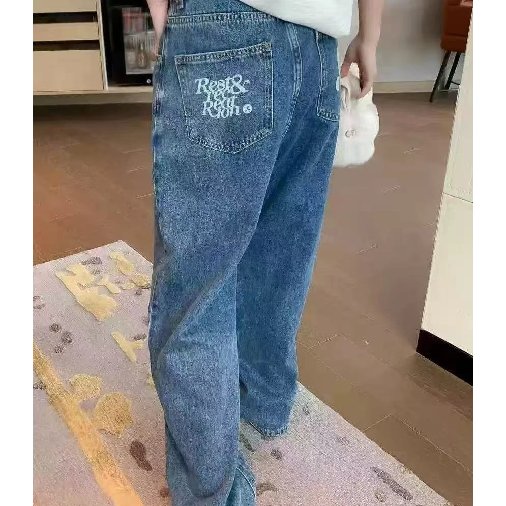 61052#印花宽松显瘦 高腰直筒长裤