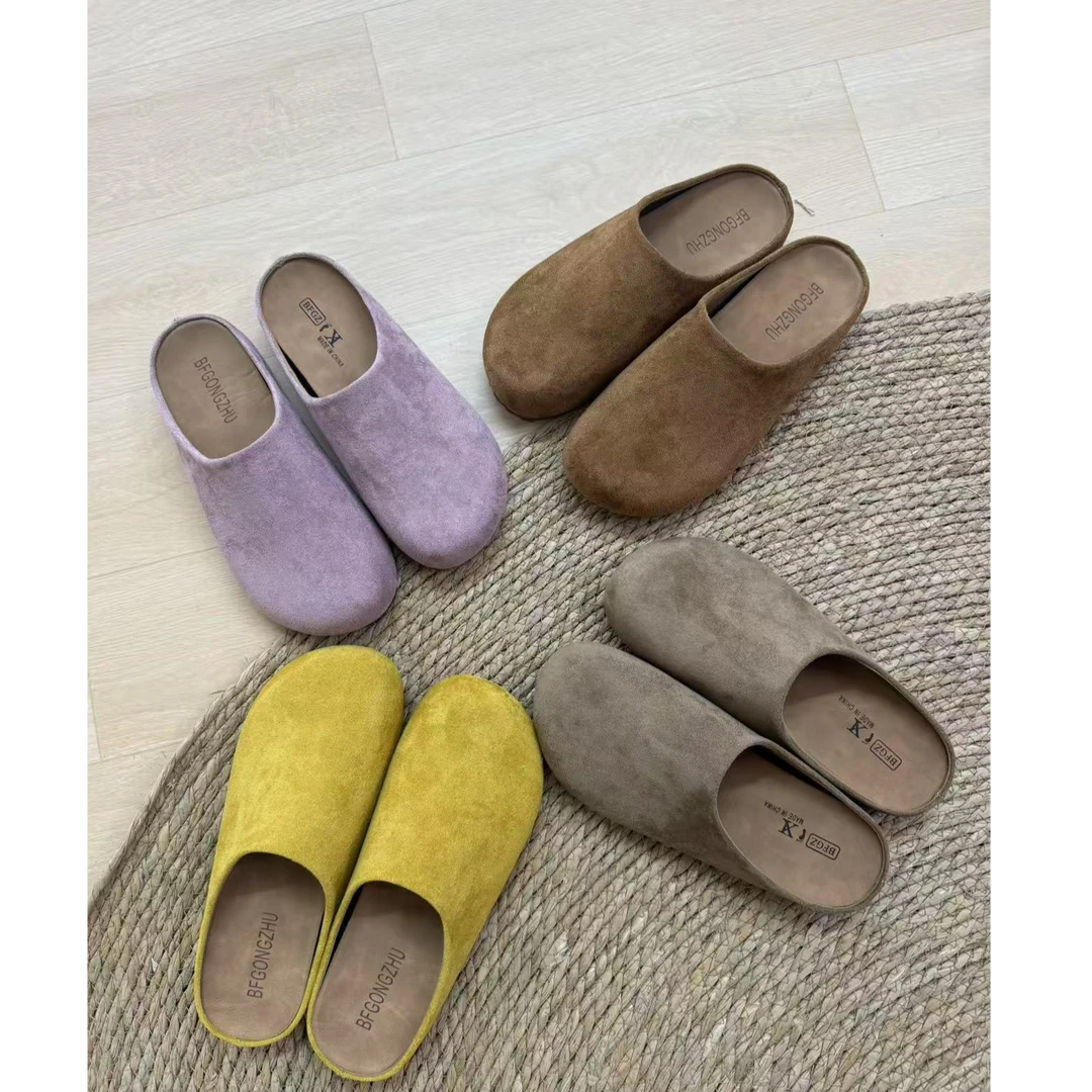 厚底包头半拖鞋女舒适防滑复古磨砂凉拖外穿勃肯拖鞋