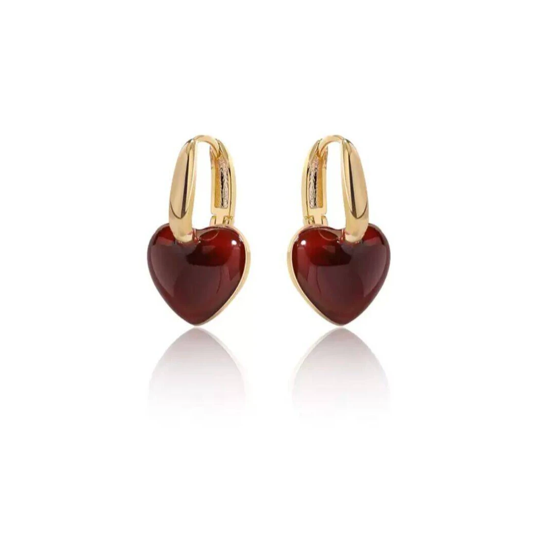 铜合金耳饰 《货号8486》气质百搭复古红色桃心耳钉