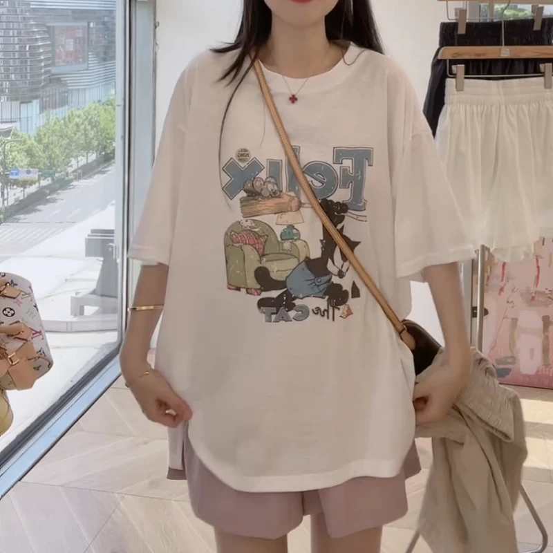 2025新款女士休闲韩版气质开叉百搭显瘦短袖T恤LK2503271