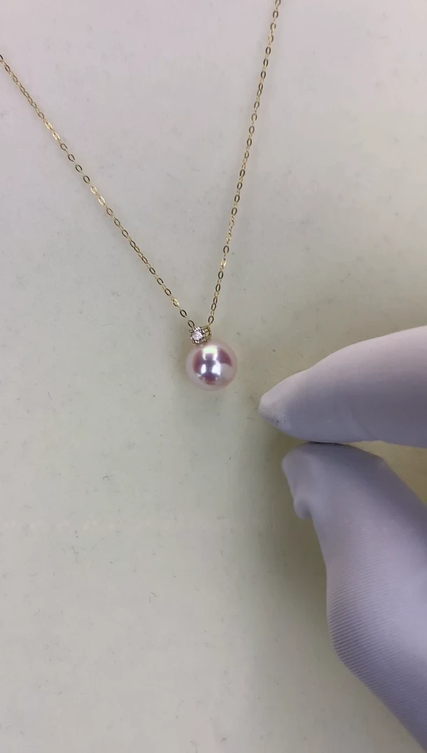 18K金镶嵌DA海水珍珠 GD018 8.5-9 五分钻王妃吊坠