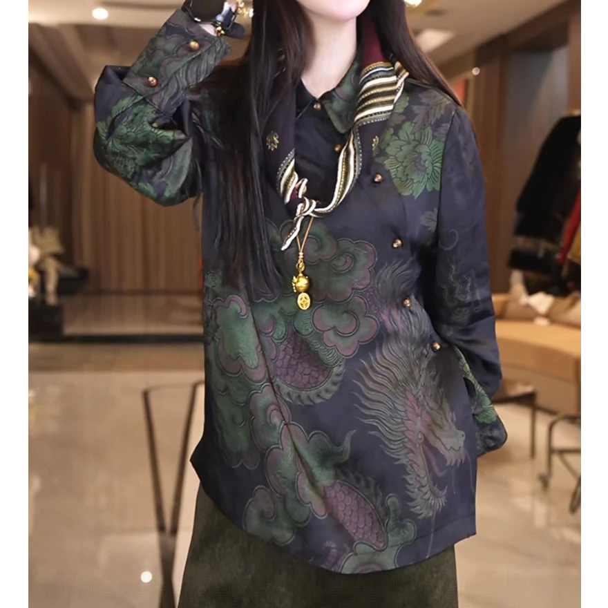 新中式国风改良减龄娃娃领衬衫女士2025秋洋气复古设计感唐装上衣