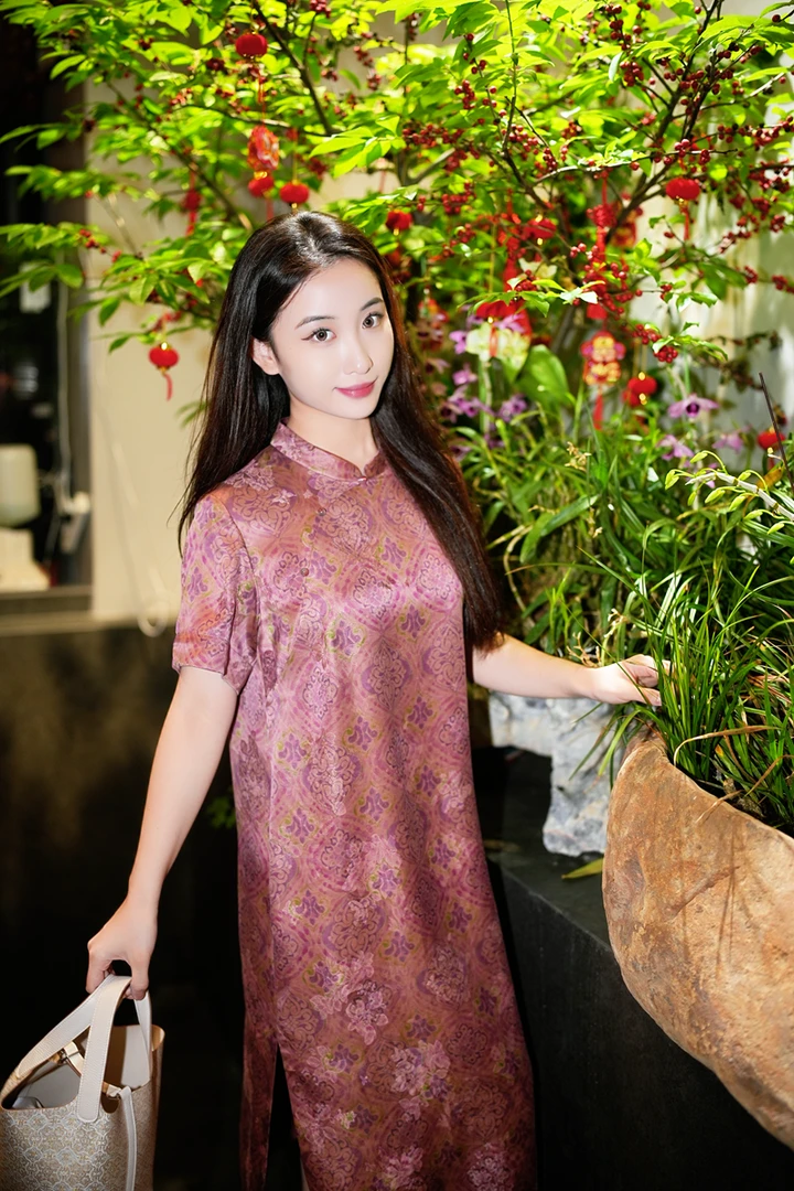 蓝大【素颜妆】新中式桑蚕丝连衣裙7890