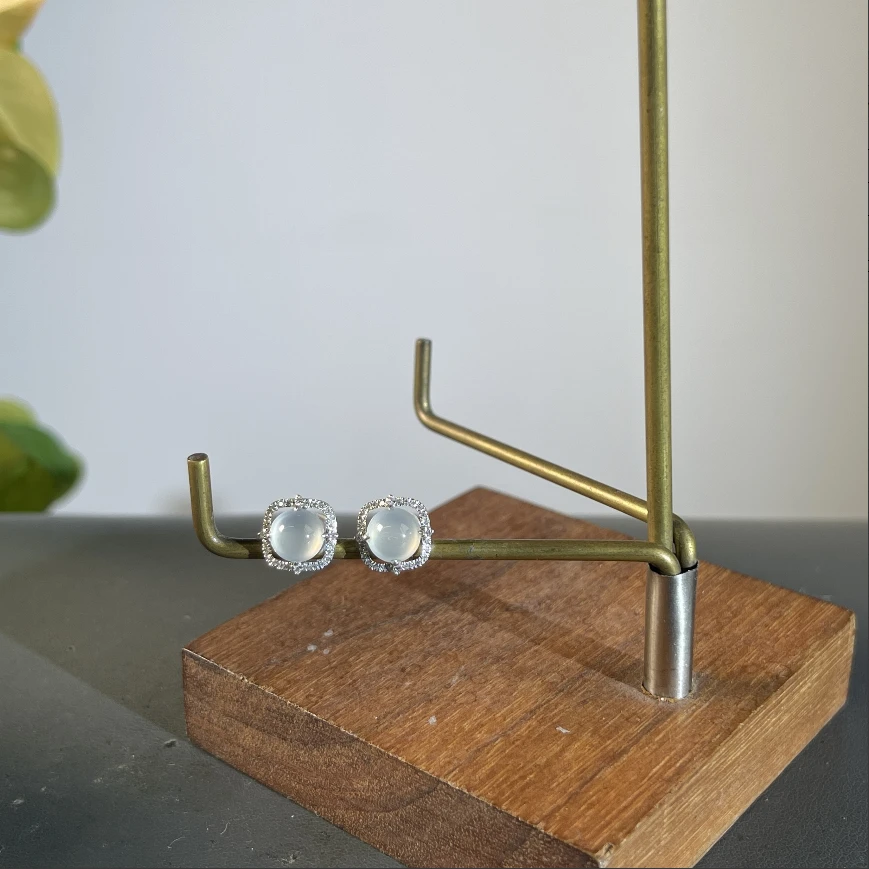 JCA25-136  天然缅甸A货翡翠  18k金钻镶嵌翡翠耳饰一对