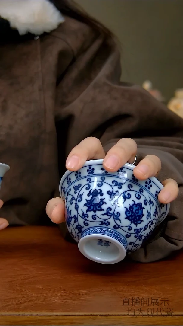 其他瓷卖****布缠枝莲压手杯（6朵花）