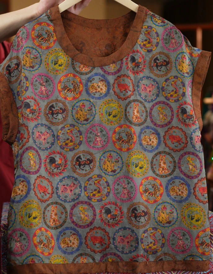 <<非遗美学>>1297香云纱十二生肖印花减龄显瘦上衣
