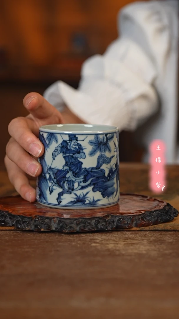 杯古蓝堂 青花萧何月下追韩信威士忌杯