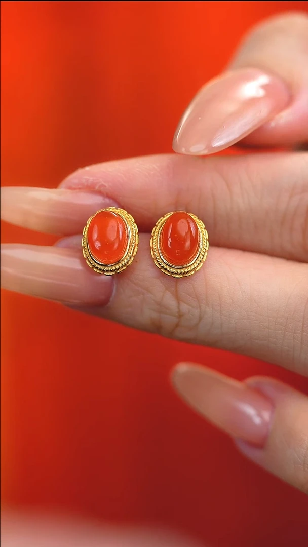 银S925镶嵌南红玛瑙耳饰新款