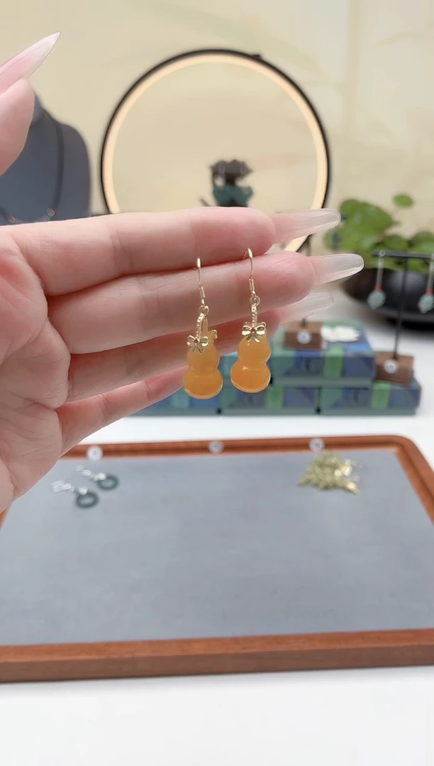 未镶嵌耳饰玛瑙/玉髓00黄色葫芦