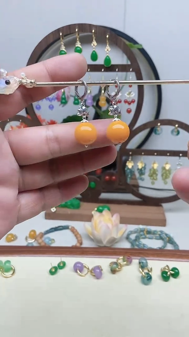 银S925镶嵌蜜蜡耳饰35号