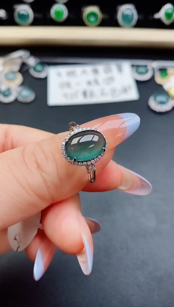 翡翠戒指银S925镶嵌50805