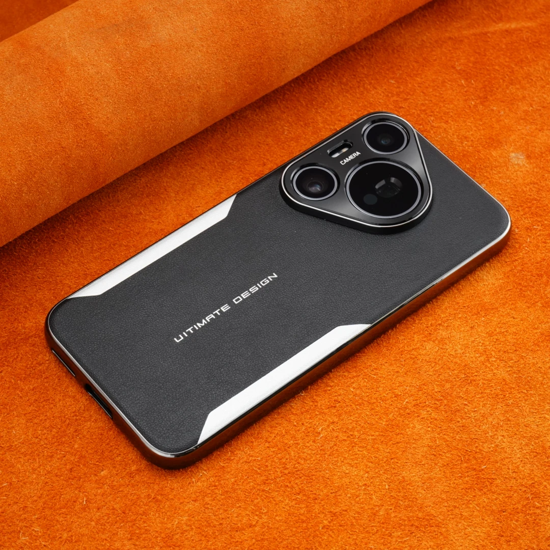 适用于华为Pura80Pro+高端电镀素皮手机壳Pura70镜头精孔全包防摔