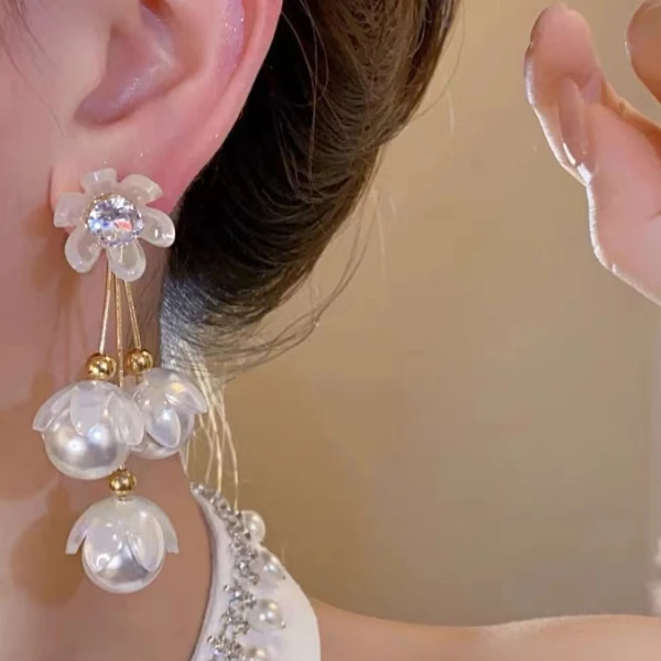 铜合金合成锆石耳饰 温柔度假风流苏精致甜美优雅耳饰073