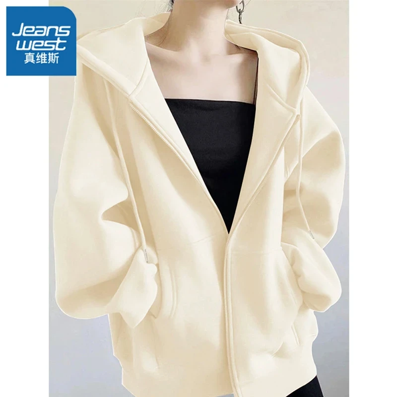 真维斯秋百搭开衫慵懒风2025拉链女爆款时尚宽松新款外套连帽卫衣