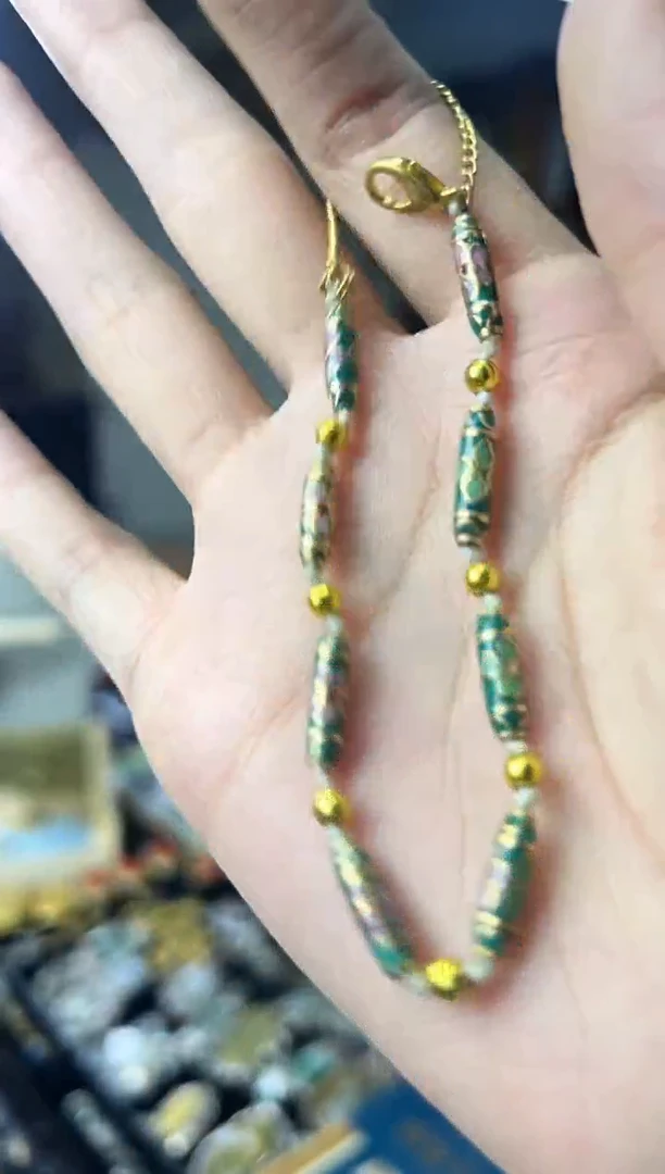 非遗手工景泰蓝竹节手链绿
