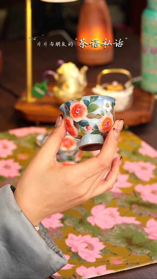 【闪购商品】伴斤茶舍   油画风   玫瑰   单杯