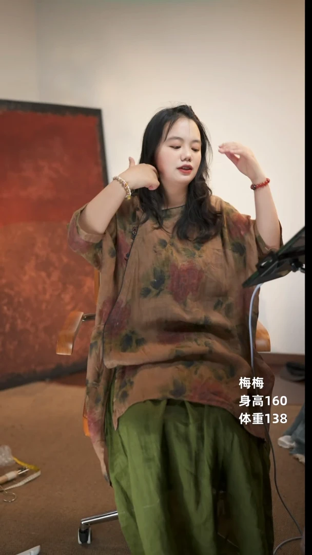 套头C6212咖色苎麻袍子