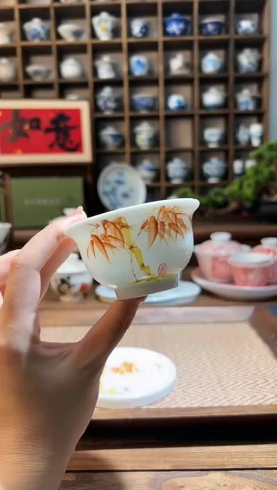 【闪购商品】手绘金竹压手主人杯