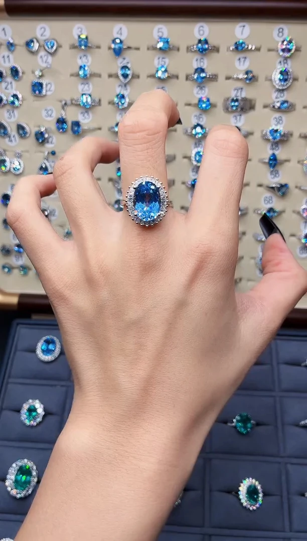 无925银 无品牌 925银 轻奢女神款魔鬼蓝色系