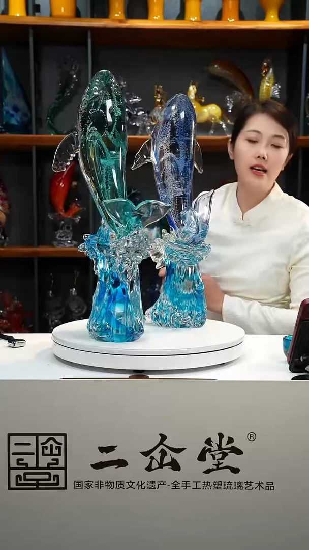 手工艺品琉璃蓝色鲸鱼大号