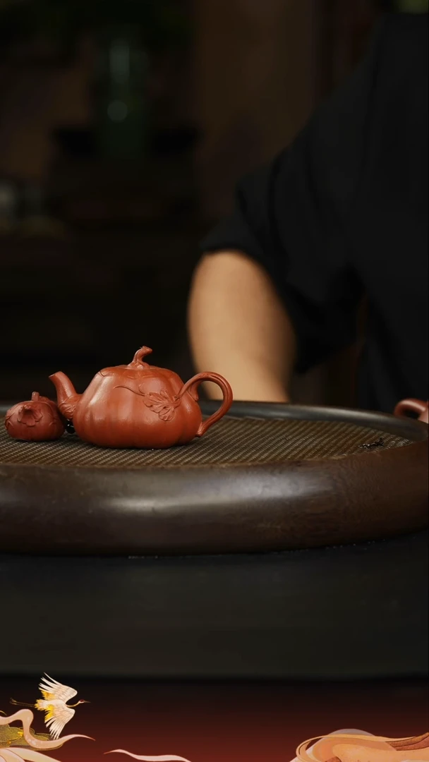 茶壶紫砂紫砂壶89 红降坡 南瓜+手把件