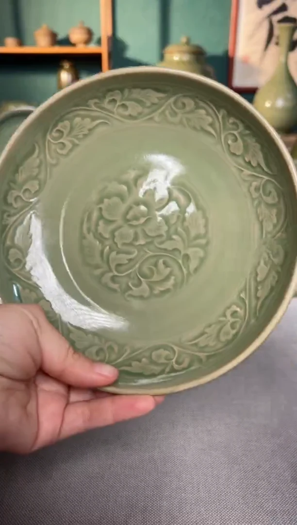 【闪购商品】其他耀州窑秘色缠枝牡丹盘