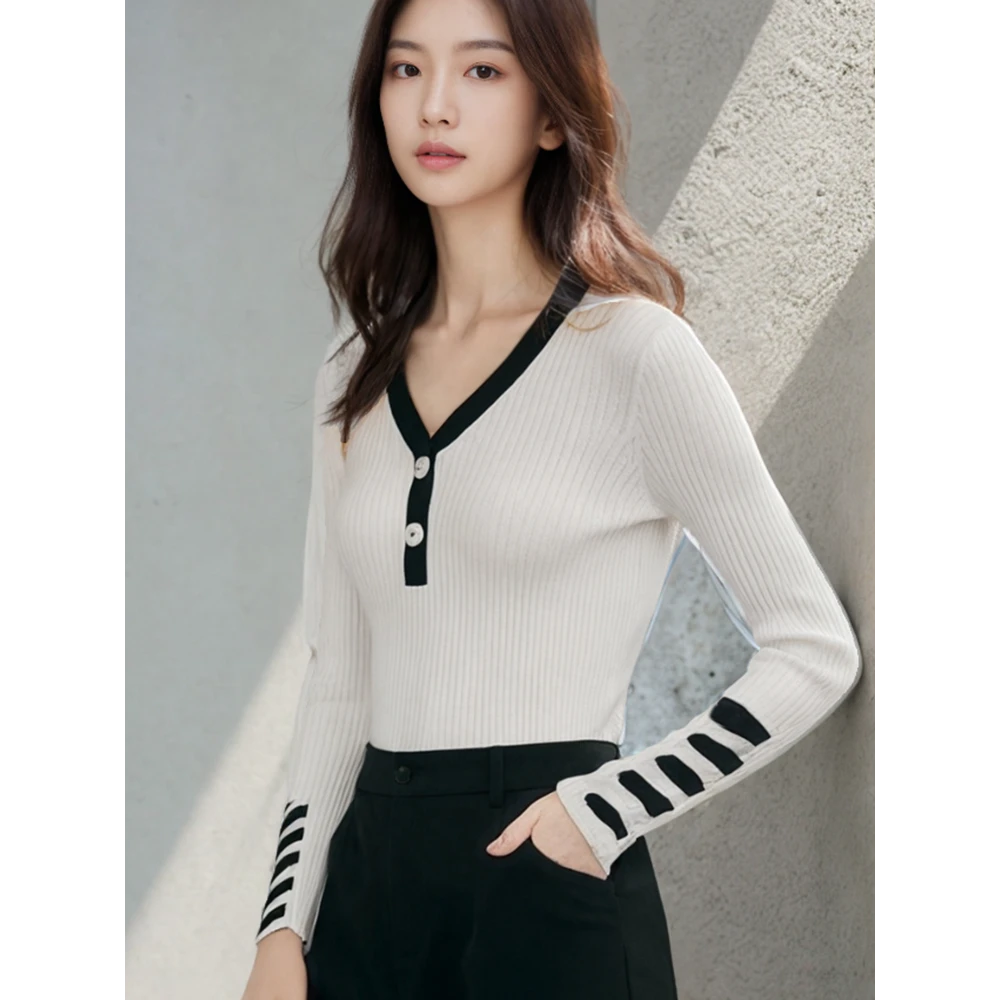 37142【贝系列】V领修身气质针织衫035Z02683