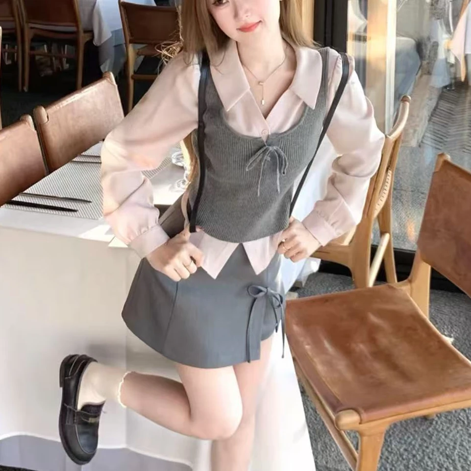 婷婷家早春学院风套装衬衫开衫半裙套装女2025新款两件套