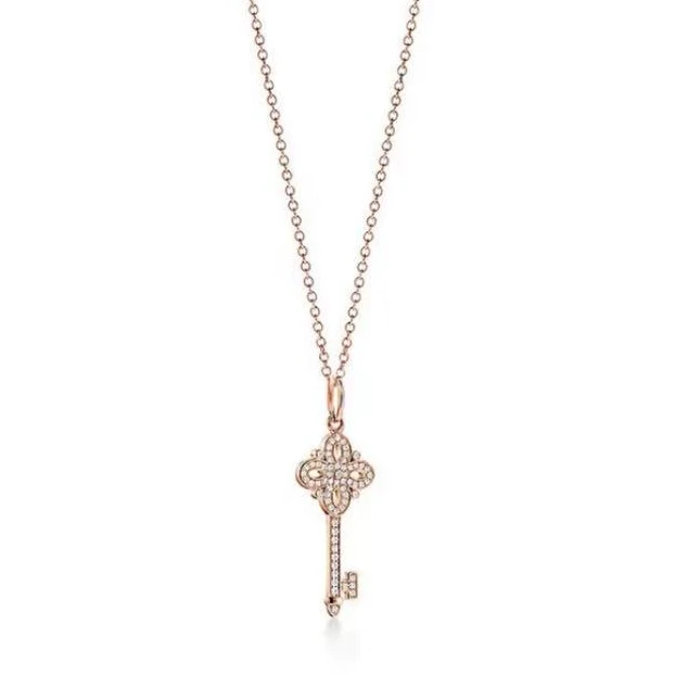 99新 Tiffany & Co./蒂芙尼  18k玫瑰金维多利亚满钻钥匙mini项链