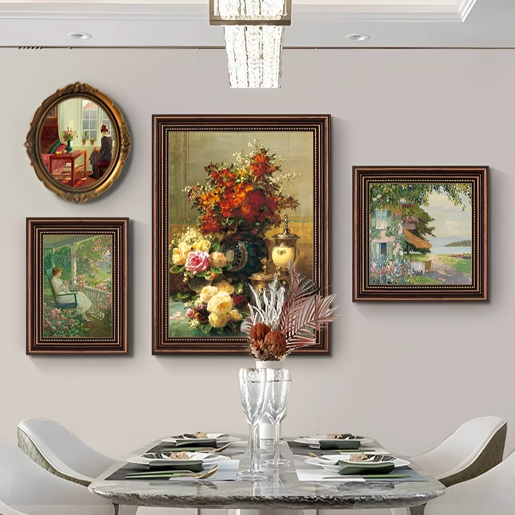 石榴花开美式客厅装饰画沙发背景墙挂画餐厅组合壁画玄关走廊