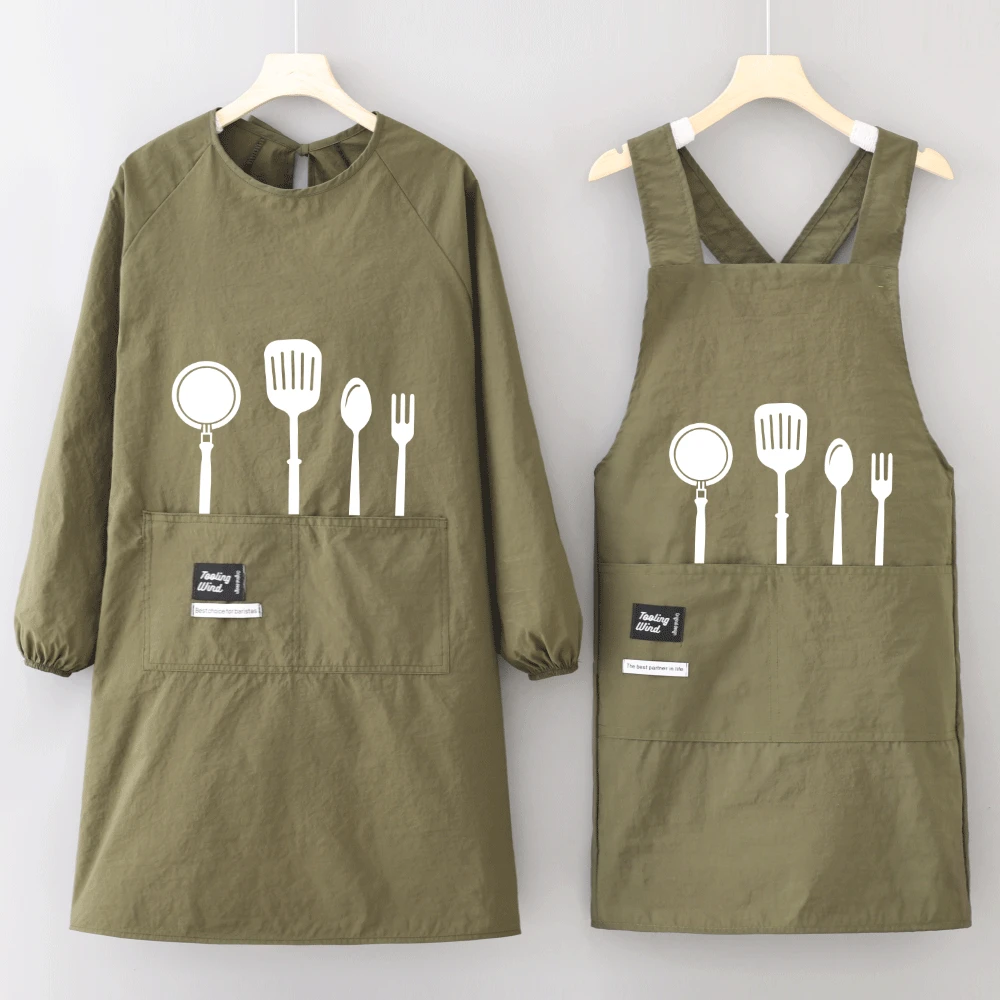 爆款围腰防泼水围裙耐污家用厨房做饭罩衣可定制logo印字工作服女