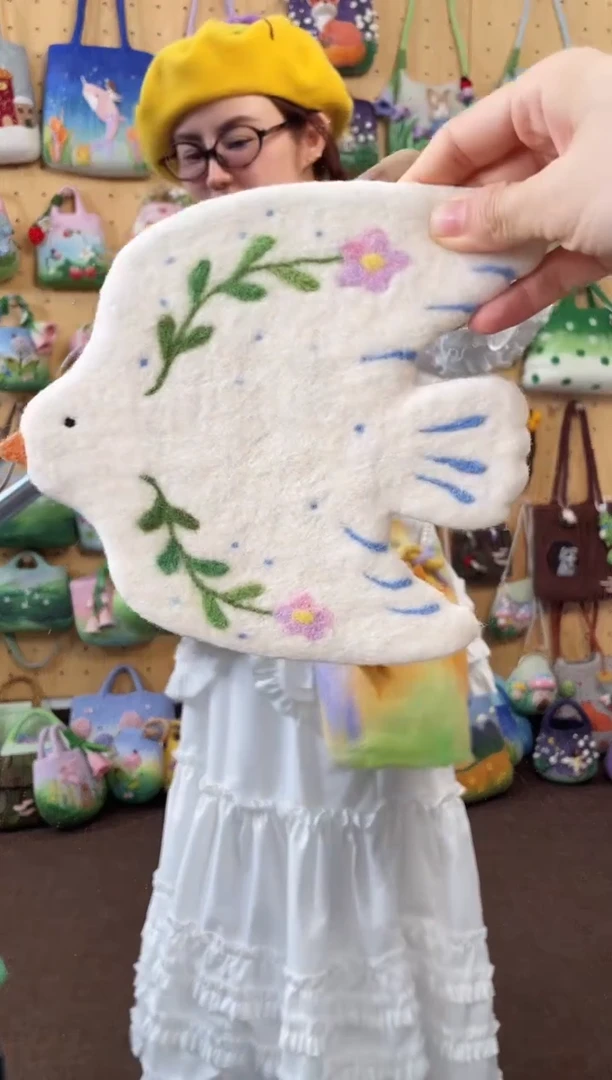 刺绣小鸟杯垫三个小太阳发货